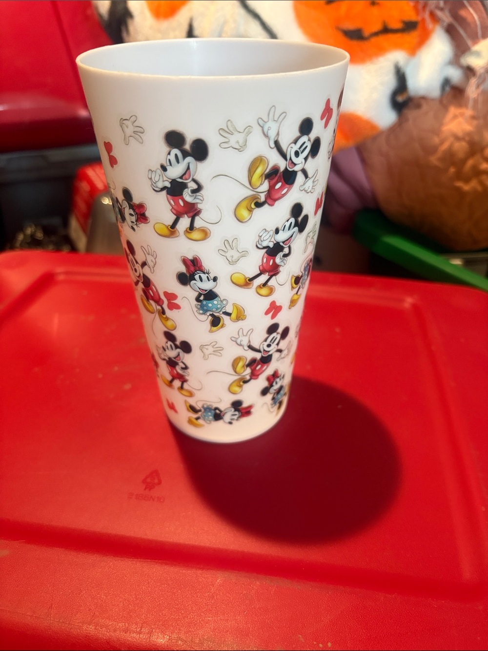 Disney White Tumbler with Mickey & Minnie Red and Yellow Accents